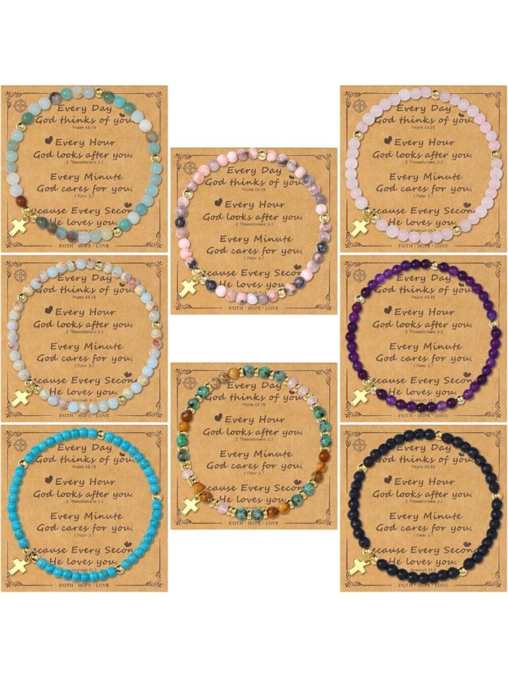 8PCS Cross Bracelets Set for Women - Christian Jewelry, Easter & Baptism Gifts
